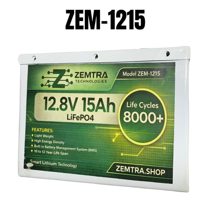 ZEMTRA ZEM-1215 12.8V 15Ah LiFePO4 Lithium Battery – 8000+ Cycles | Smart BMS Technology
