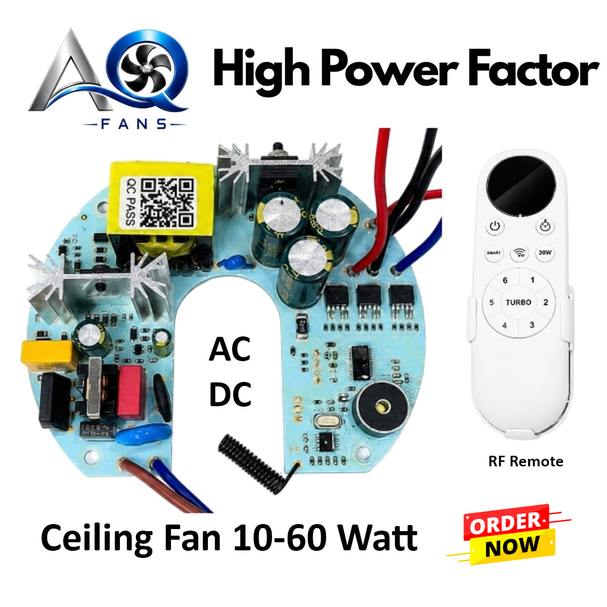 AC DC Ceiling Fan Circuit 10-60w High Power Factor U Shape with RF Remote Control