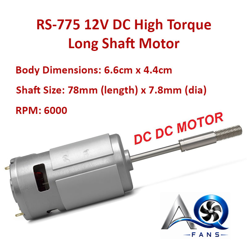 RS-775 12V DC High Torque Long Shaft Motor – 6000 RPM | Cooling Fan & Ball Bearing Installed