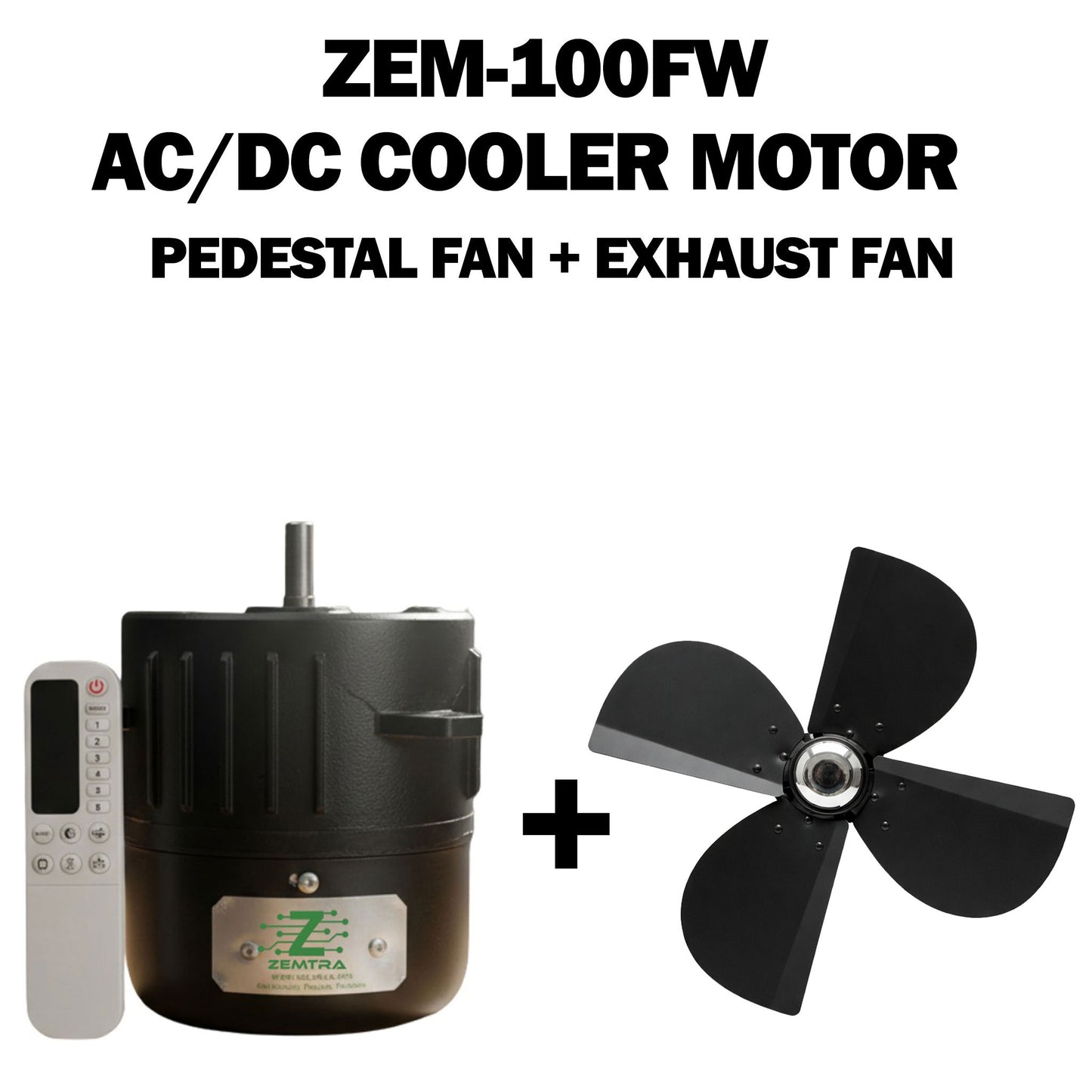 ZEM-100FW AC/DC Cooler Motor | Pedestal Fan + Exhaust Fan Compatible | 12V DC + 220V AC | Max 80W best for lahori cooler
