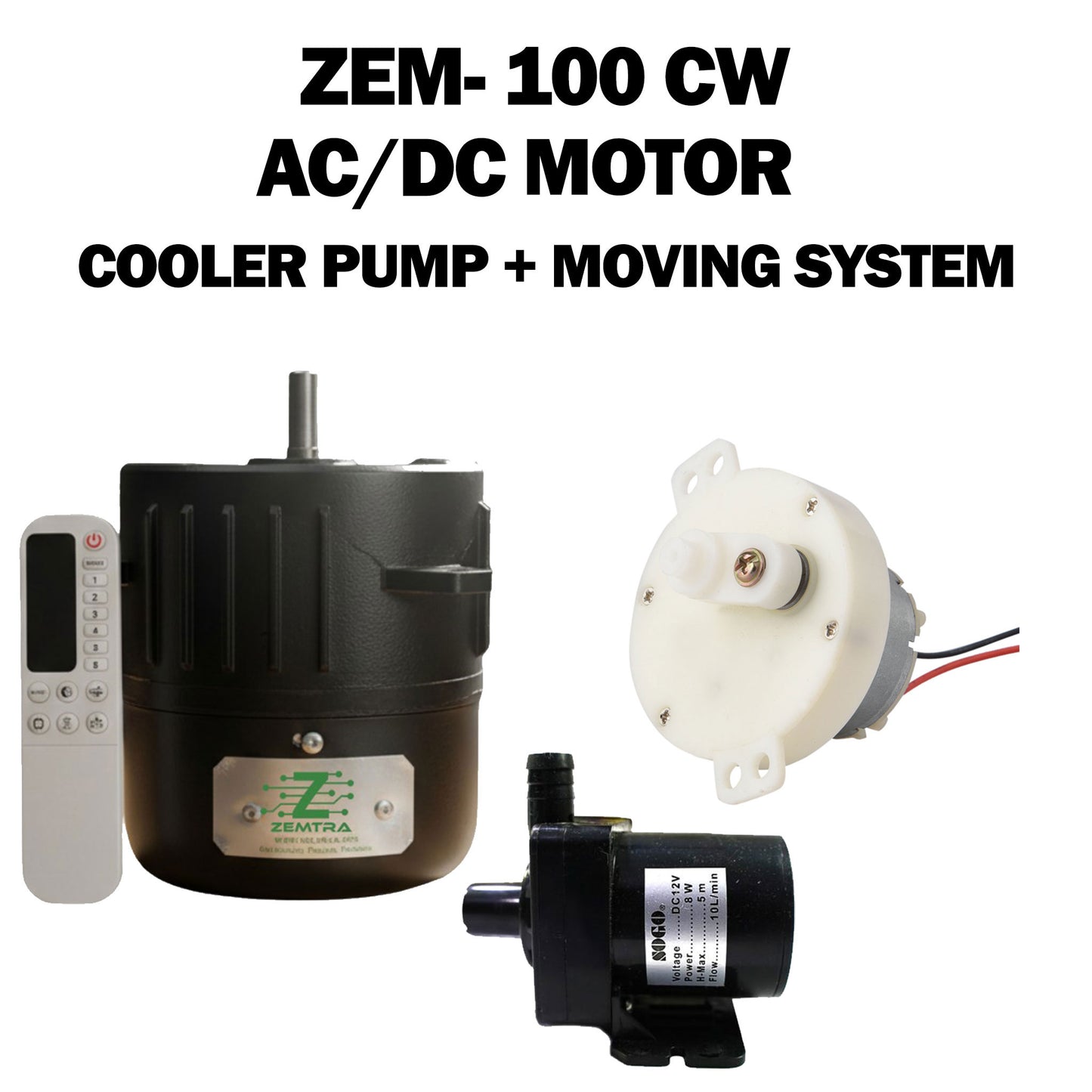 ZEM-100CW AC/DC Cooler Motor Set | 220V AC & 12V DC | Max 100W | With Grill Moving Motor & 12V Water Pump    control pump and moving grill with remote